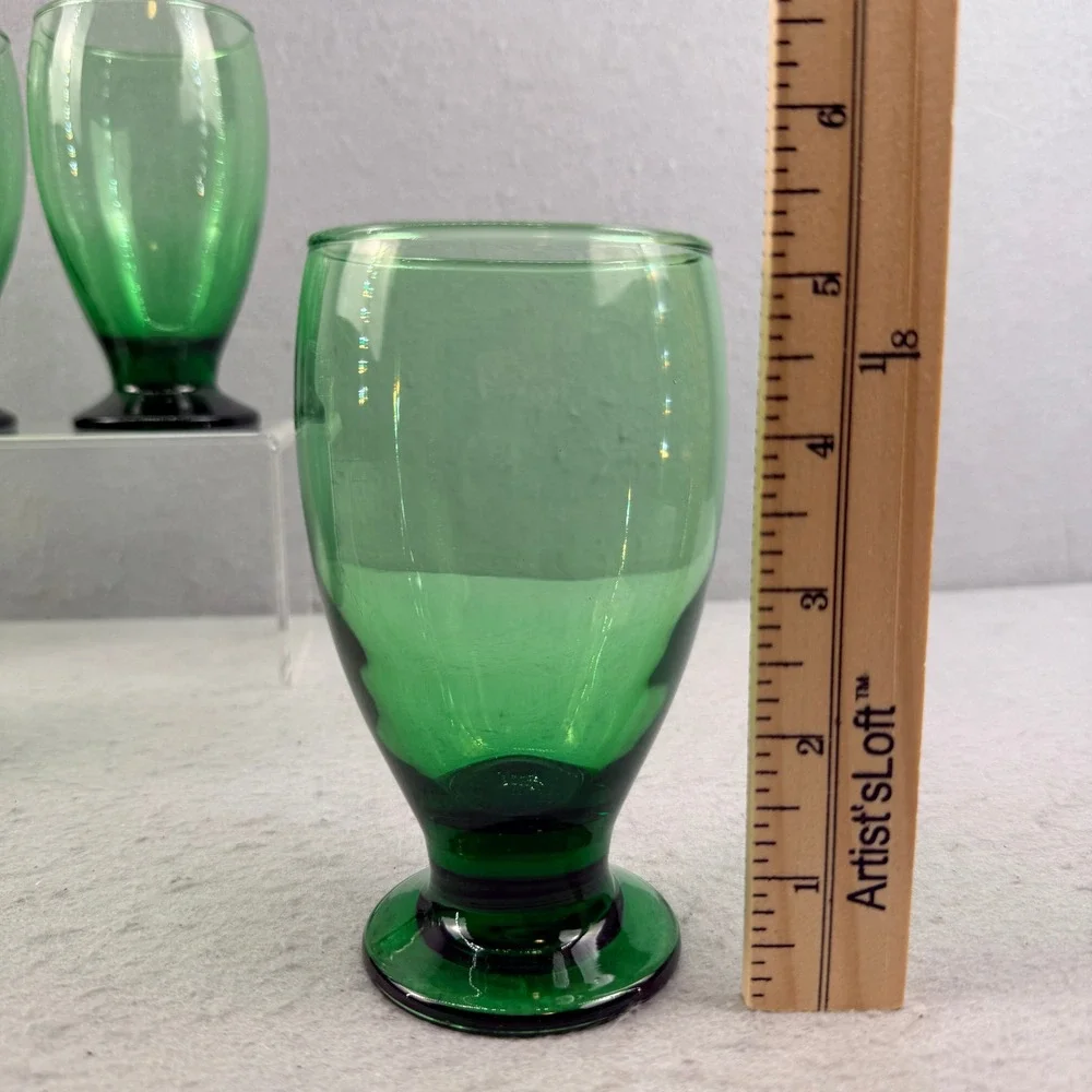Vtg Set of‎ 6 Libbey Cristar Green Footed Glasses Copa Lexington MCM 5.5